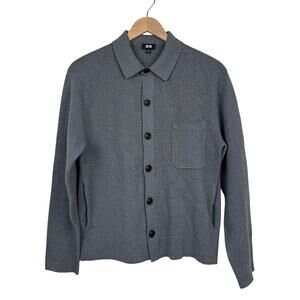 Uniqlo Milano Ribbed Shirt Collar Cardigan Cotton Blend XS Gray Minimalist